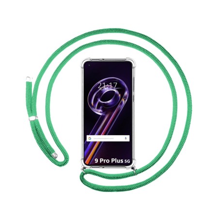 Funda Colgante Transparente para Realme 9 Pro Plus 5G con Cordon Verde Agua