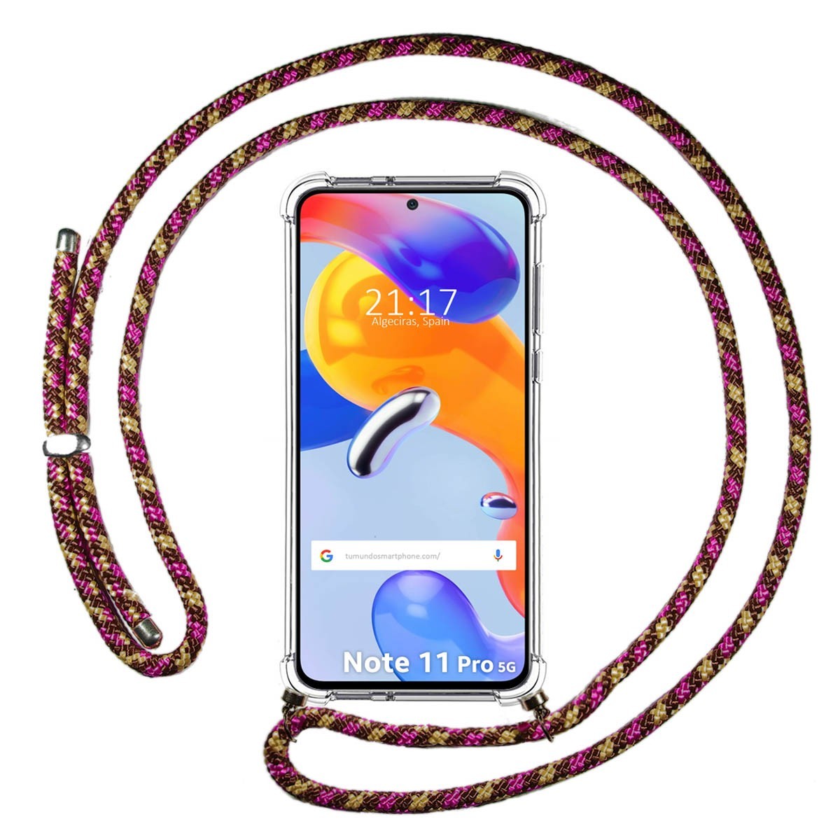 Funda Colgante Transparente para Xiaomi Redmi Note 11 Pro / 11 Pro 5G con Cordon Rosa / Dorado