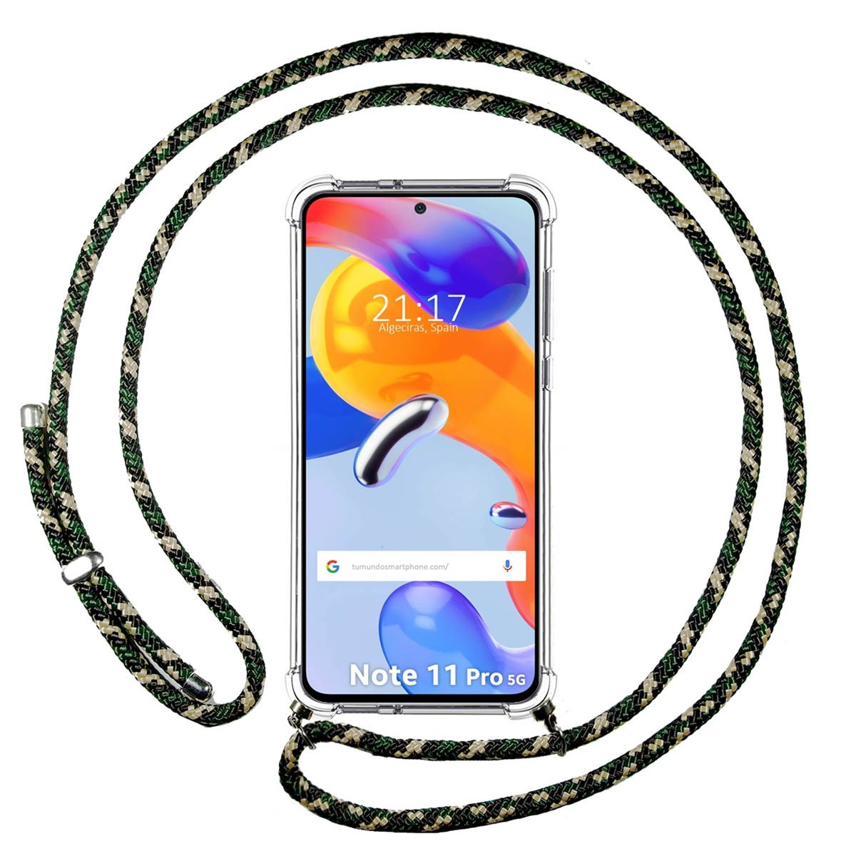 Funda Colgante Transparente para Xiaomi Redmi Note 11 Pro / 11 Pro 5G con Cordon Verde / Dorado