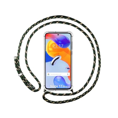 Funda Colgante Transparente para Xiaomi Redmi Note 11 Pro / 11 Pro 5G con Cordon Verde / Dorado