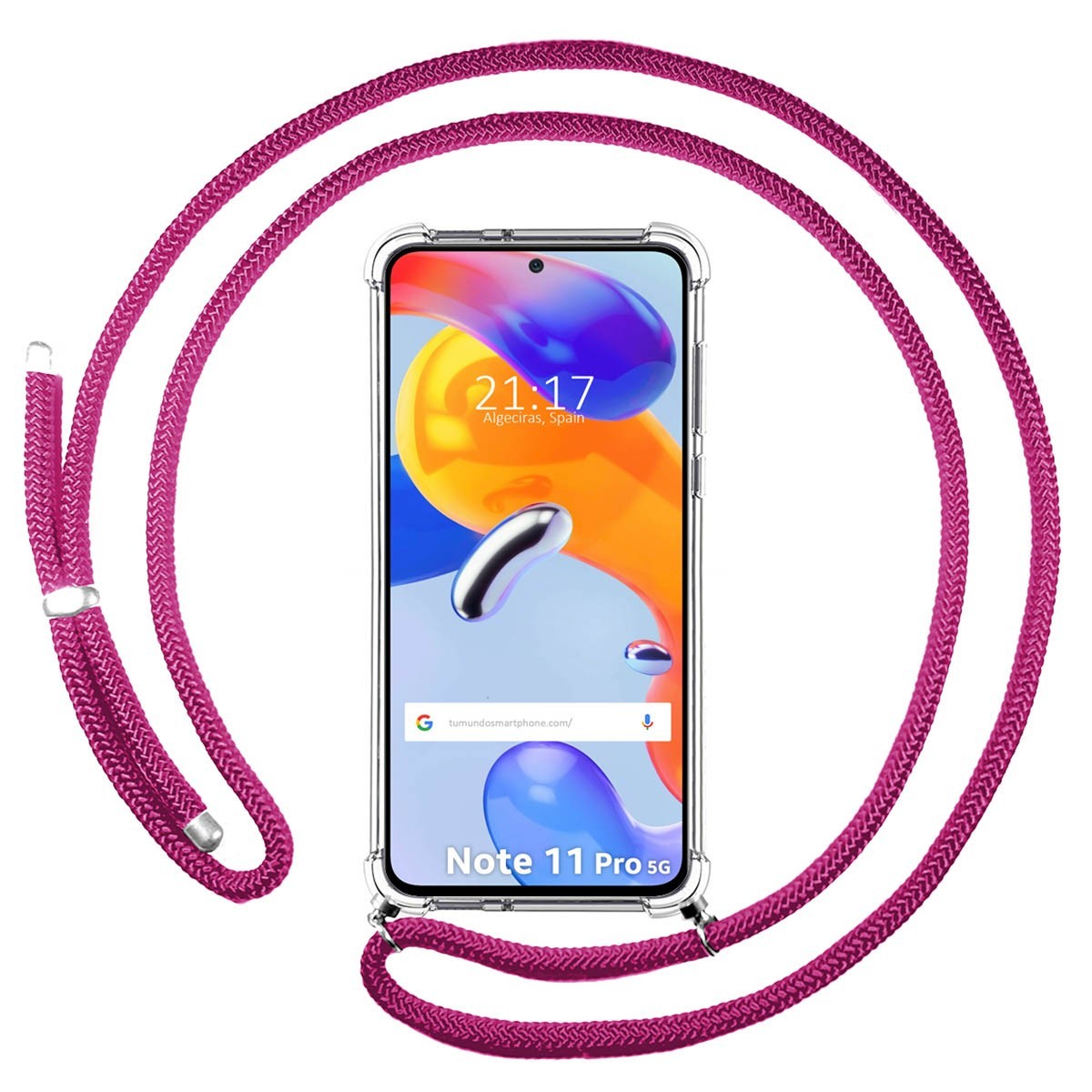 Funda Colgante Transparente para Xiaomi Redmi Note 11 Pro / 11 Pro 5G con Cordon Rosa Fucsia