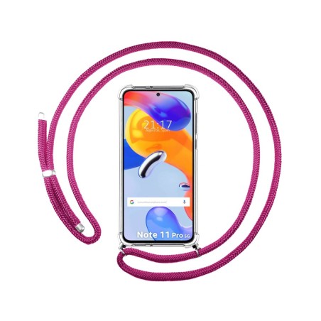 Funda Colgante Transparente para Xiaomi Redmi Note 11 Pro / 11 Pro 5G con Cordon Rosa Fucsia