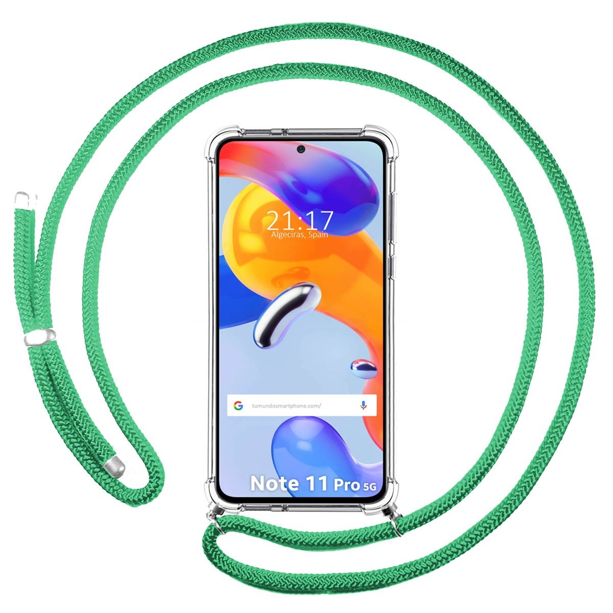 Funda Colgante Transparente para Xiaomi Redmi Note 11 Pro / 11 Pro 5G con Cordon Verde Agua