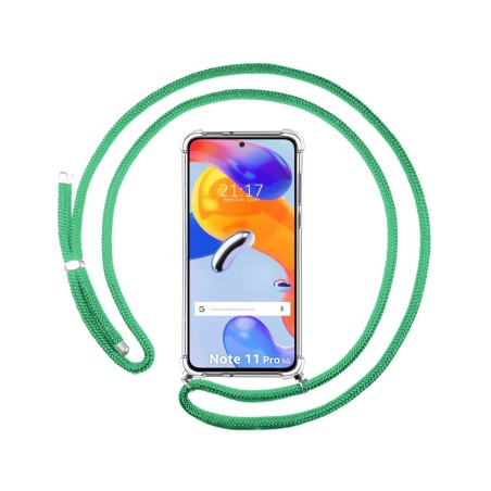 Funda Colgante Transparente para Xiaomi Redmi Note 11 Pro / 11 Pro 5G con Cordon Verde Agua