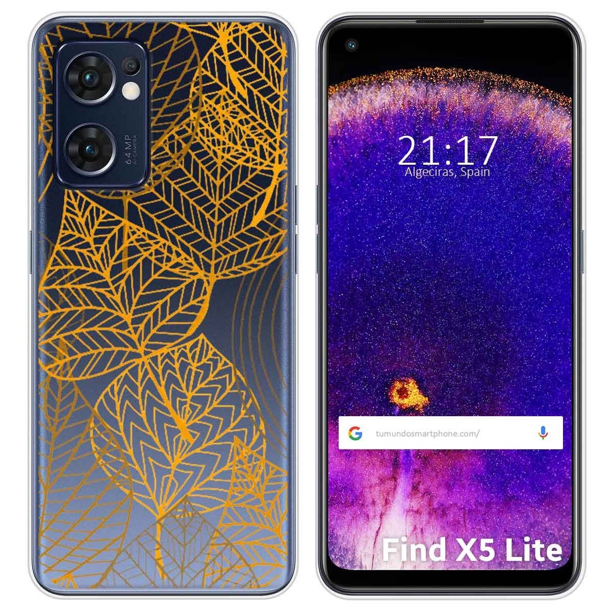 Funda Silicona Transparente para Oppo Find X5 Lite 5G diseño Hojas Dibujos