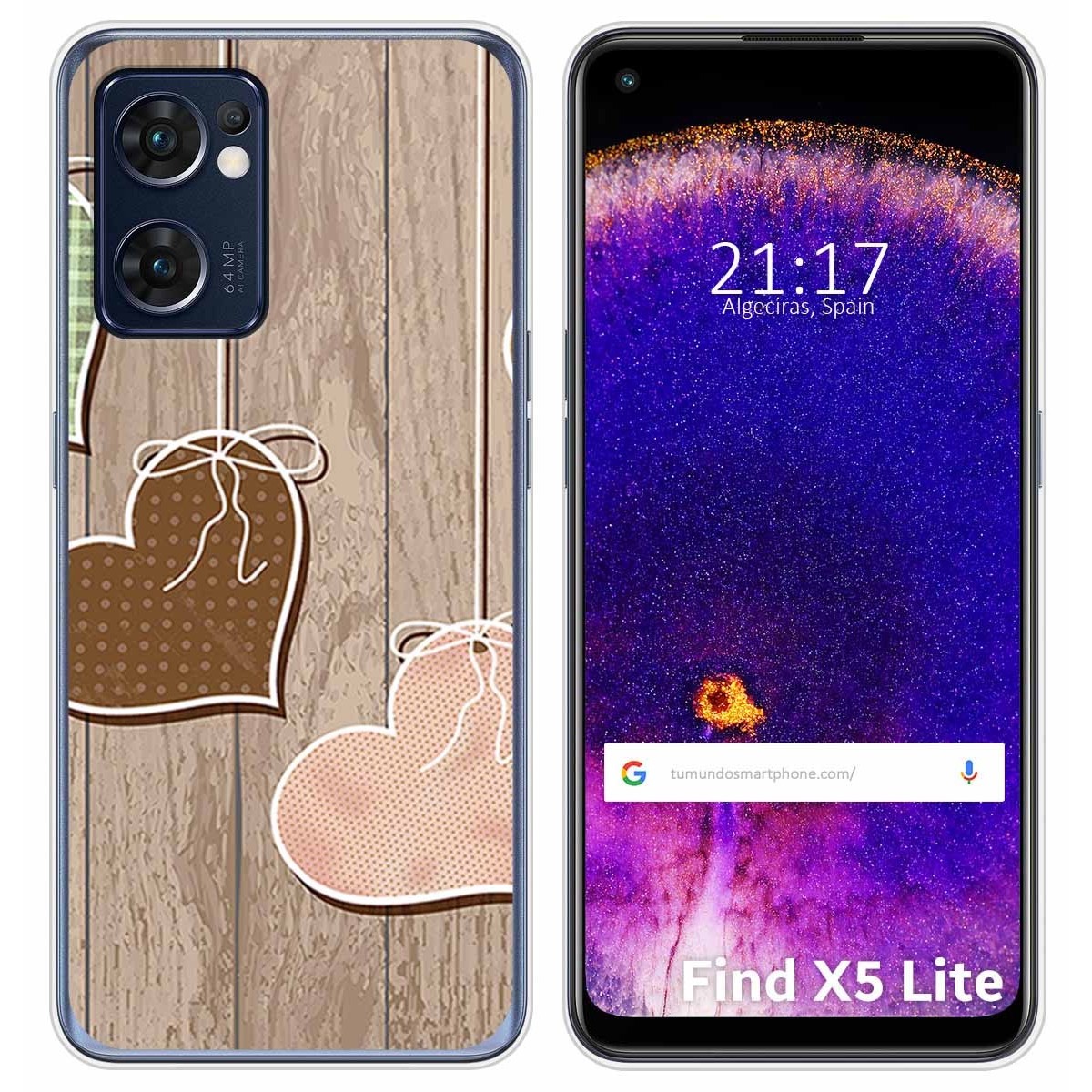Funda Silicona para Oppo Find X5 Lite 5G diseño Corazones Madera Dibujos