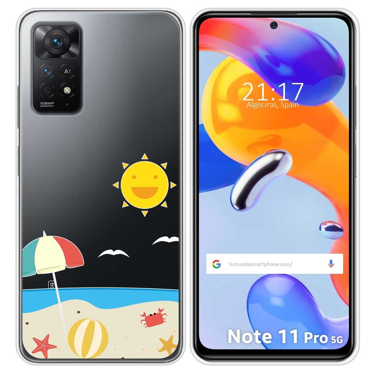Funda Silicona Transparente para Xiaomi Redmi Note 11 Pro / 11 Pro 5G diseño Playa Dibujos