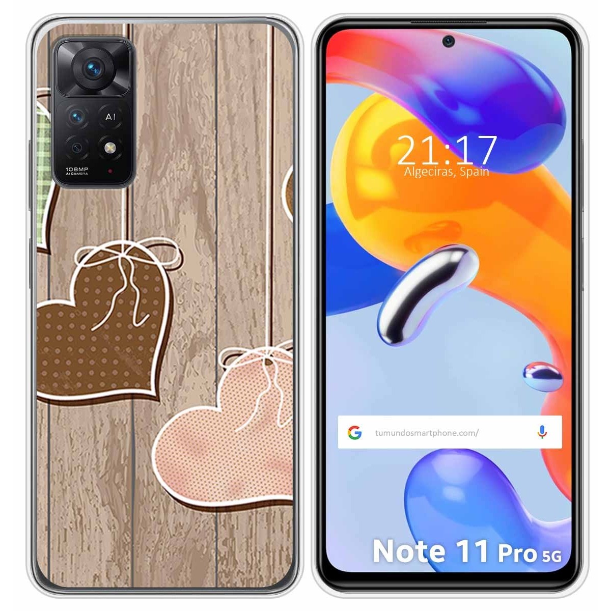 Funda Silicona para Xiaomi Redmi Note 11 Pro / 11 Pro 5G diseño Corazones Madera Dibujos