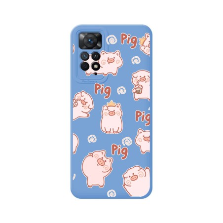 Funda Silicona Líquida Azul para Xiaomi Redmi Note 11 Pro / 11 Pro 5G diseño Cerdos Dibujos