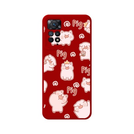 Funda Silicona Líquida Roja para Xiaomi Redmi Note 11 Pro / 11 Pro 5G diseño Cerdos Dibujos