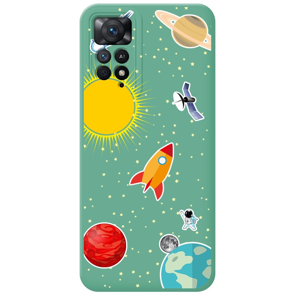 Funda Silicona Líquida Verde para Xiaomi Redmi Note 11 Pro / 11 Pro 5G diseño Espacio Dibujos
