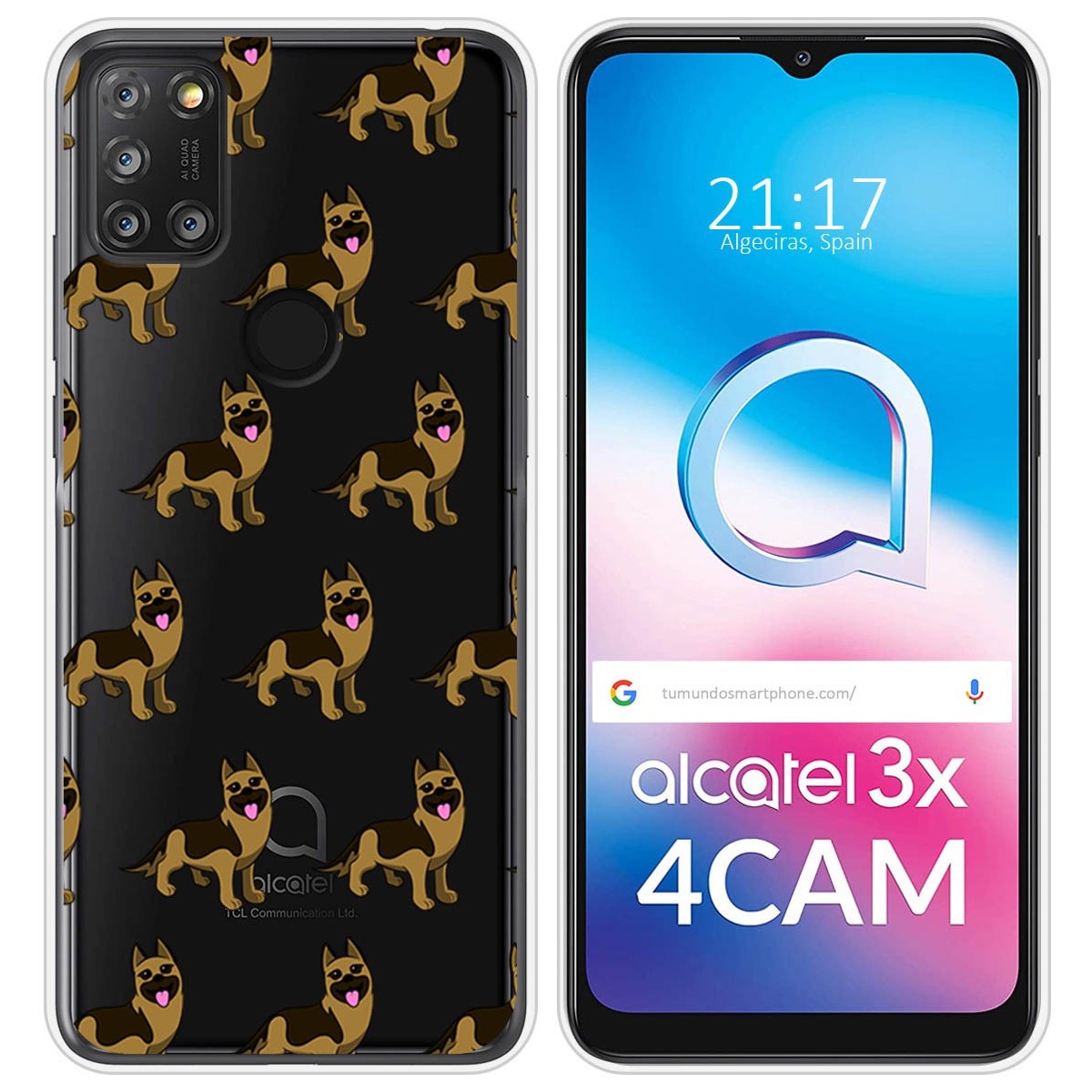 Funda Silicona Transparente para Alcatel 3X 4CAM diseño Perros 09 Dibujos