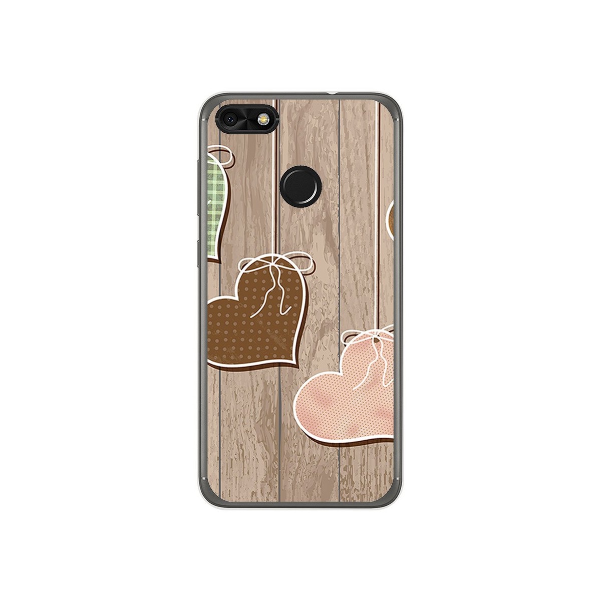 Funda Gel Tpu para Huawei Y6 Pro 2017 / P9 Lite Mini Diseño Corazones Madera Dibujos