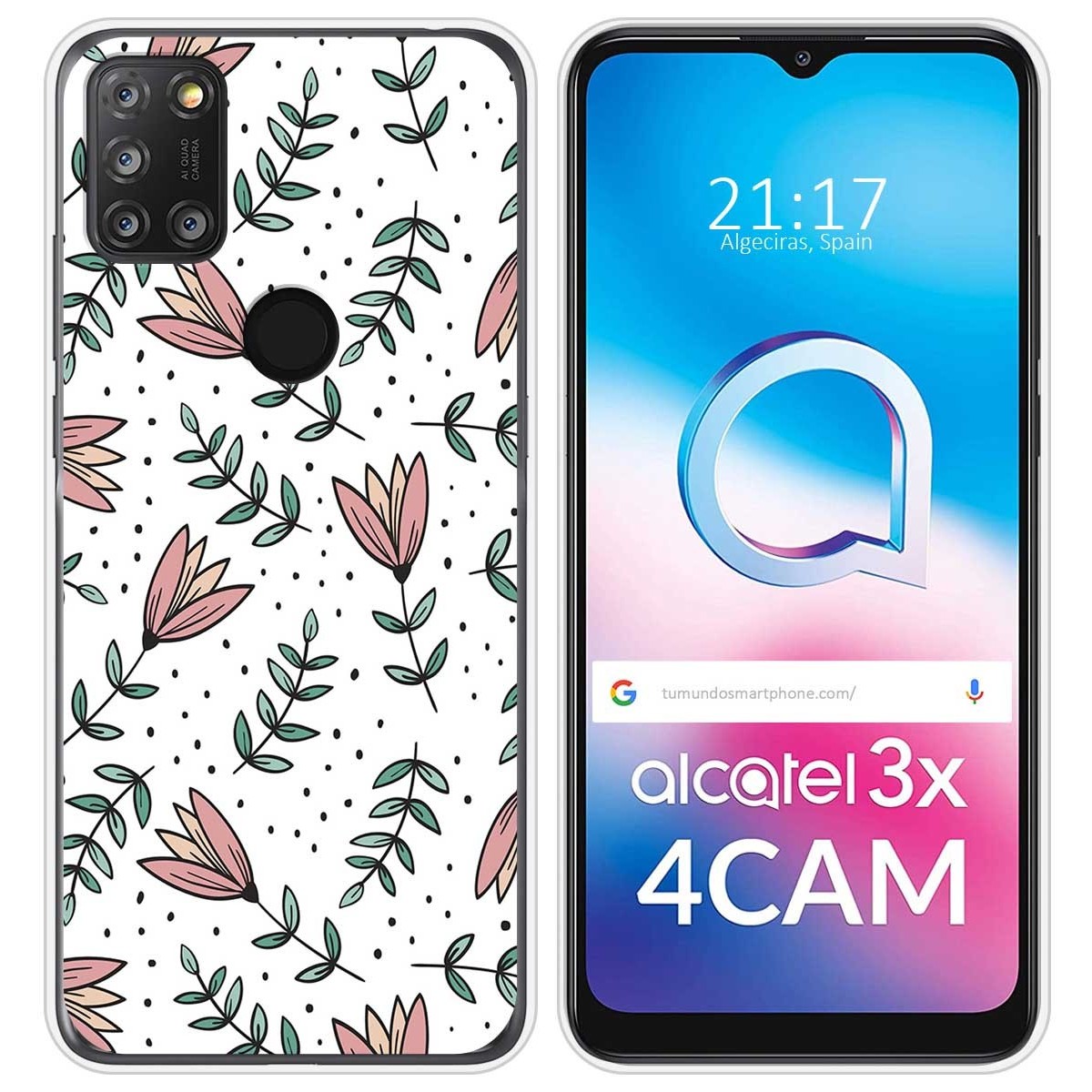 Funda Silicona Transparente para Alcatel 3X 4CAM diseño Flores 01 Dibujos