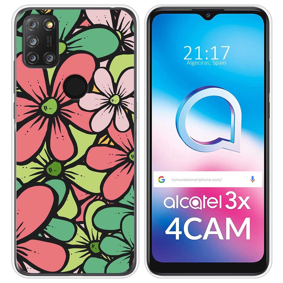 Funda Silicona Transparente para Alcatel 3X 4CAM diseño Flores 02 Dibujos