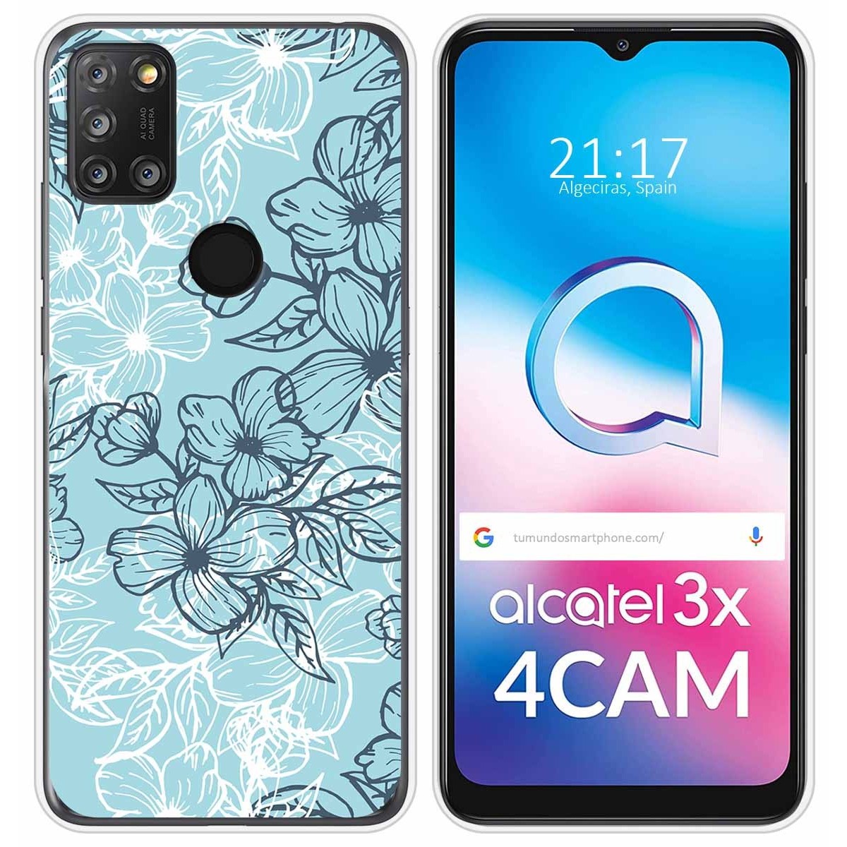 Funda Silicona Transparente para Alcatel 3X 4CAM diseño Flores 03 Dibujos