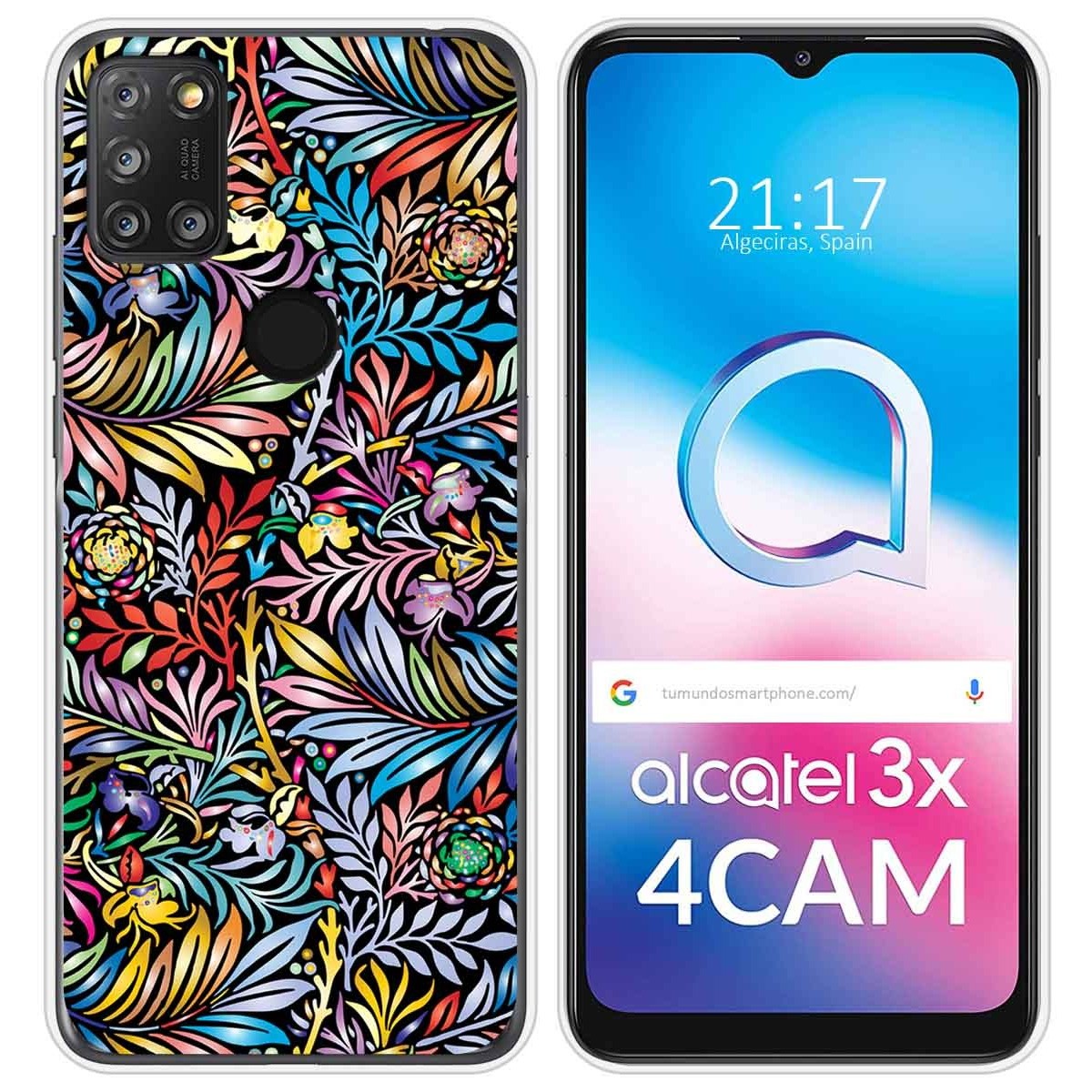 Funda Silicona Transparente para Alcatel 3X 4CAM diseño Flores 04 Dibujos