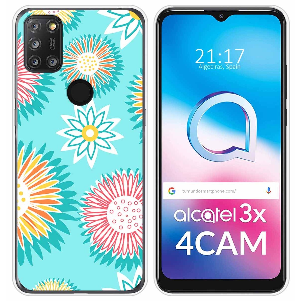 Funda Silicona Transparente para Alcatel 3X 4CAM diseño Flores 05 Dibujos
