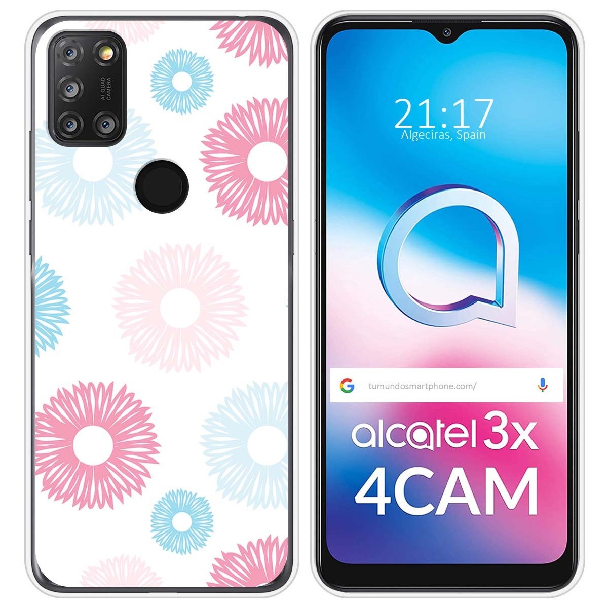 Funda Silicona Transparente para Alcatel 3X 4CAM diseño Flores 06 Dibujos