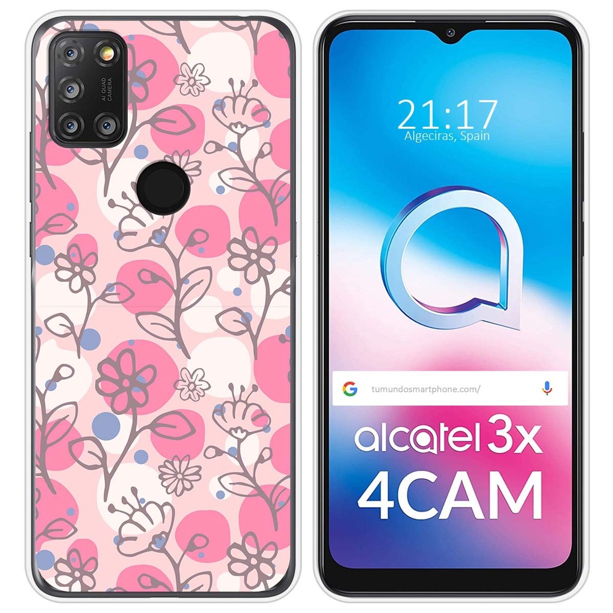 Funda Silicona Transparente para Alcatel 3X 4CAM diseño Flores 07 Dibujos