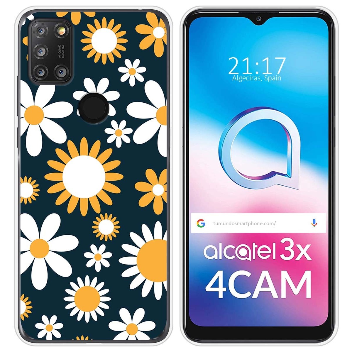 Funda Silicona Transparente para Alcatel 3X 4CAM diseño Flores 08 Dibujos