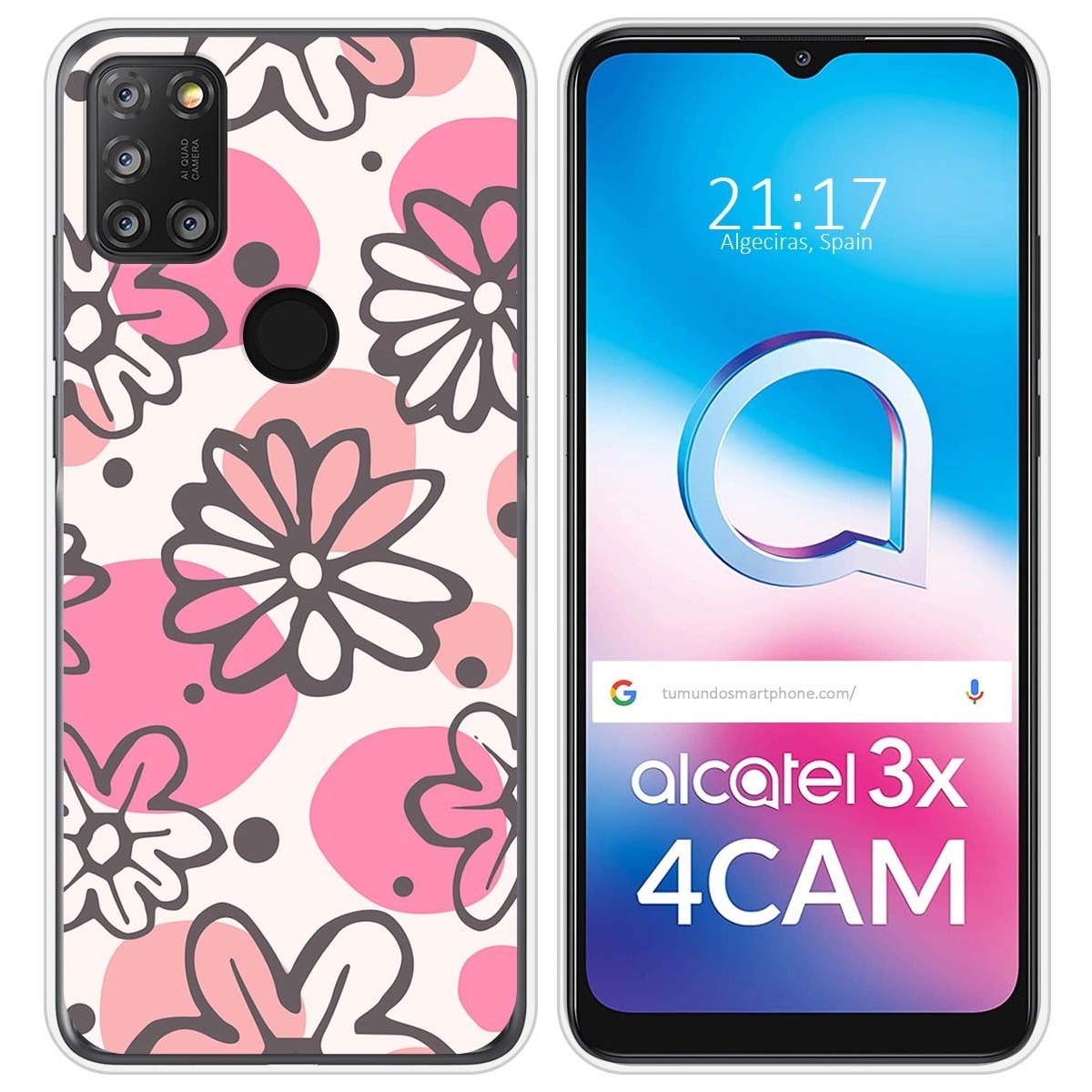 Funda Silicona Transparente para Alcatel 3X 4CAM diseño Flores 09 Dibujos