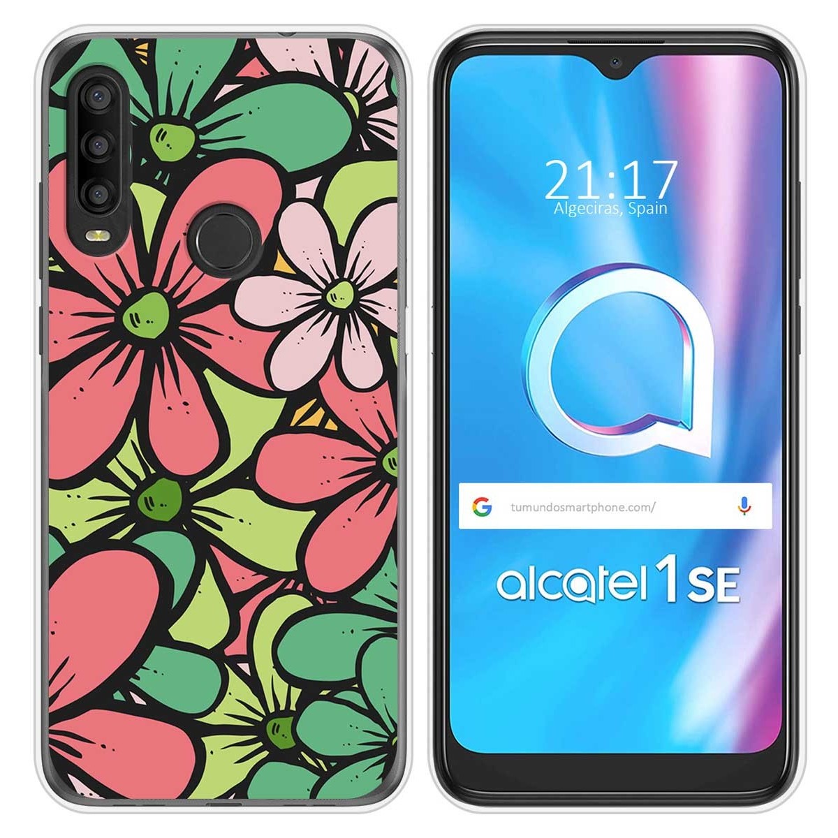 Funda Silicona Transparente para Alcatel 1SE 2020 diseño Flores 02 Dibujos