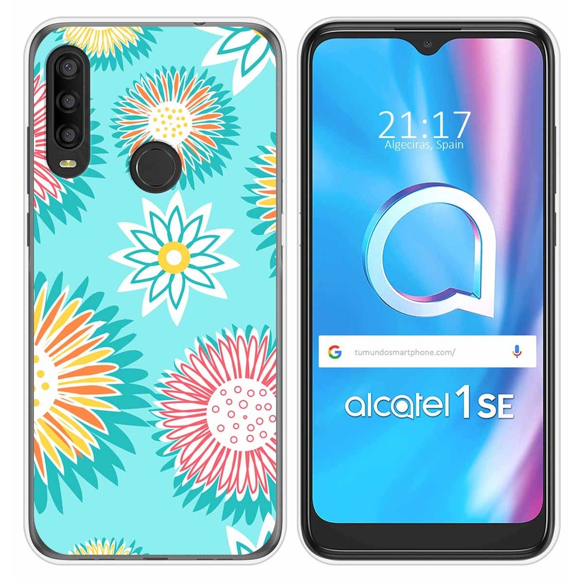 Funda Silicona Transparente para Alcatel 1SE 2020 diseño Flores 05 Dibujos