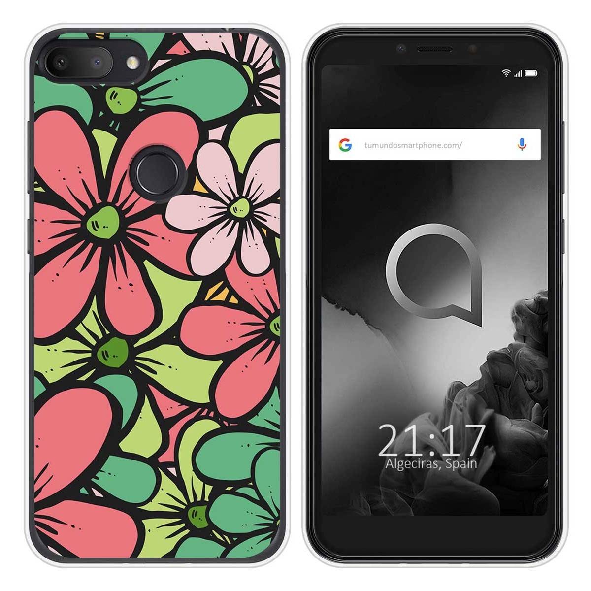 Funda Silicona Transparente para Alcatel 1S 2019 diseño Flores 02 Dibujos