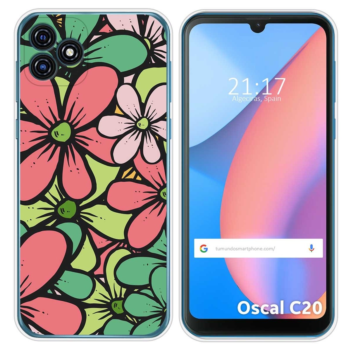 Funda Silicona Transparente para Blackview Oscal C20 / C20 Pro diseño Flores 02 Dibujos