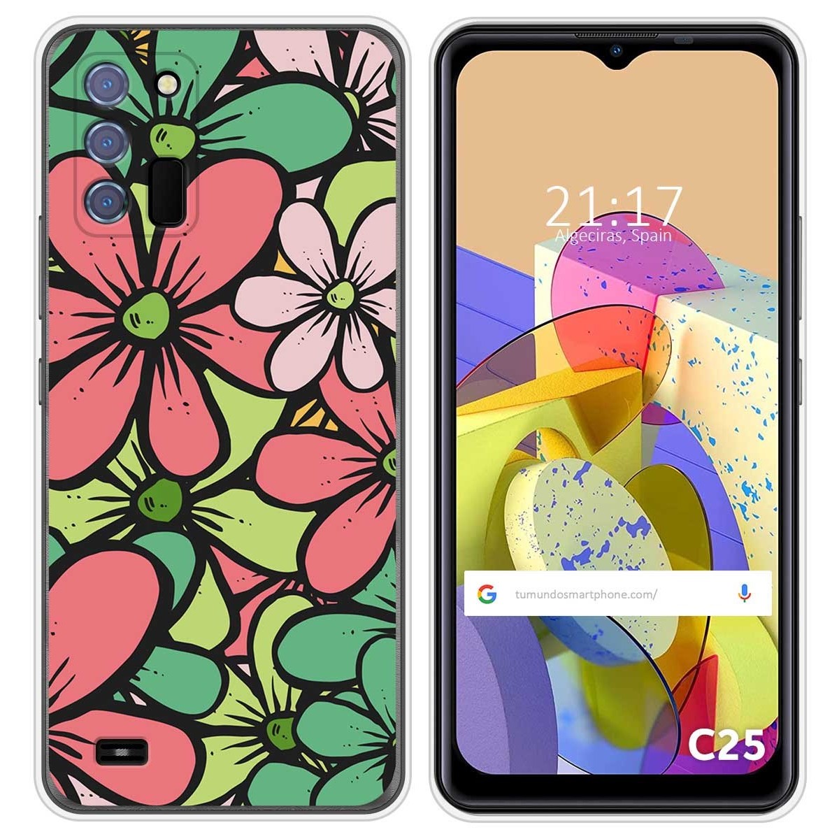 Funda Silicona Transparente para Oukitel C25 diseño Flores 02 Dibujos