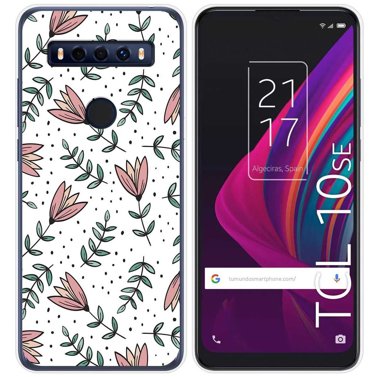 Funda Silicona Transparente para TCL 10 SE diseño Flores 01 Dibujos