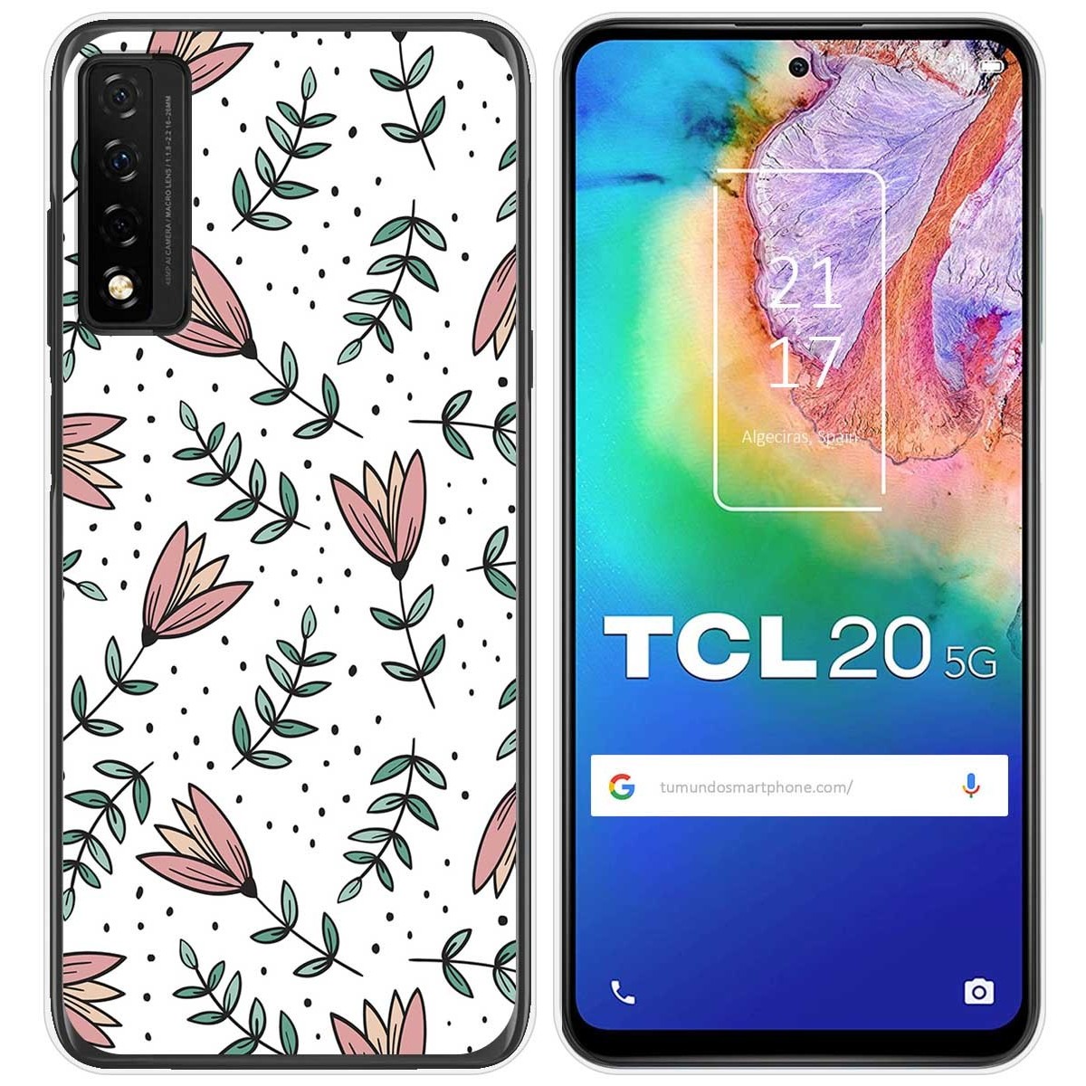 Funda Silicona Transparente para TCL 20 5G diseño Flores 01 Dibujos