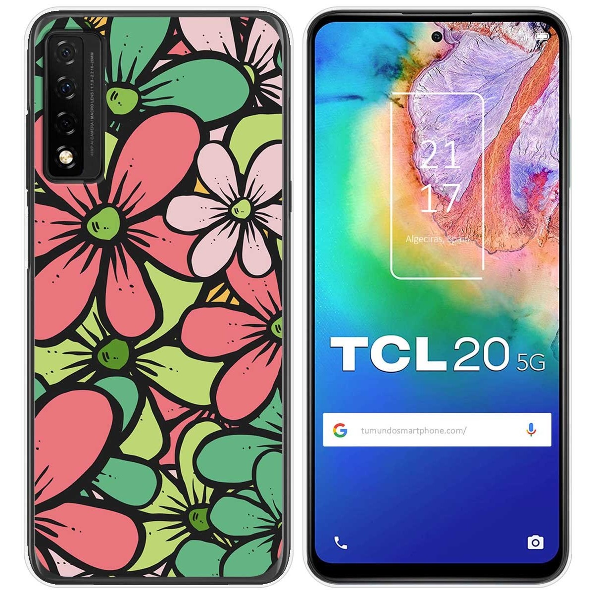 Funda Silicona Transparente para TCL 20 5G diseño Flores 02 Dibujos