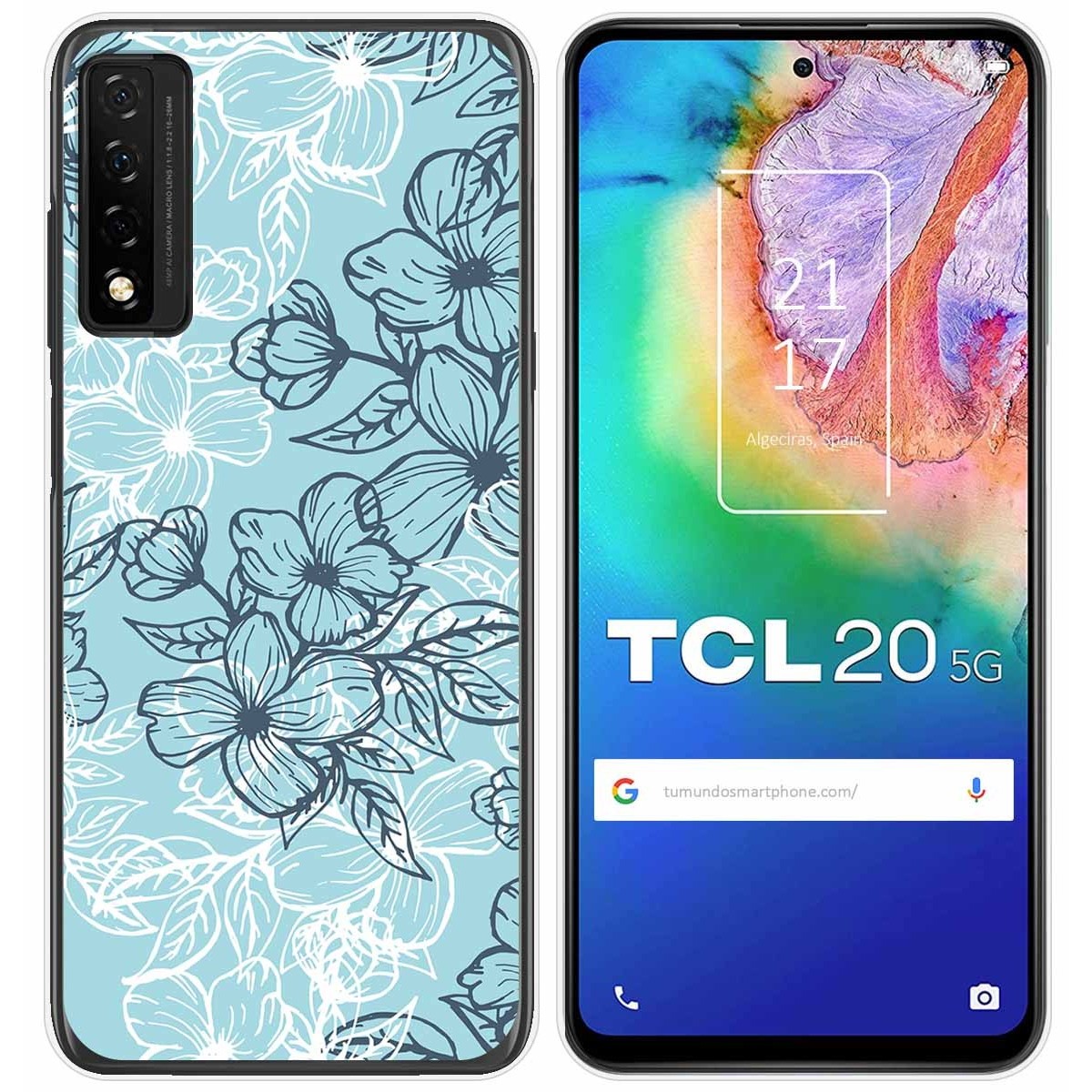 Funda Silicona Transparente para TCL 20 5G diseño Flores 03 Dibujos