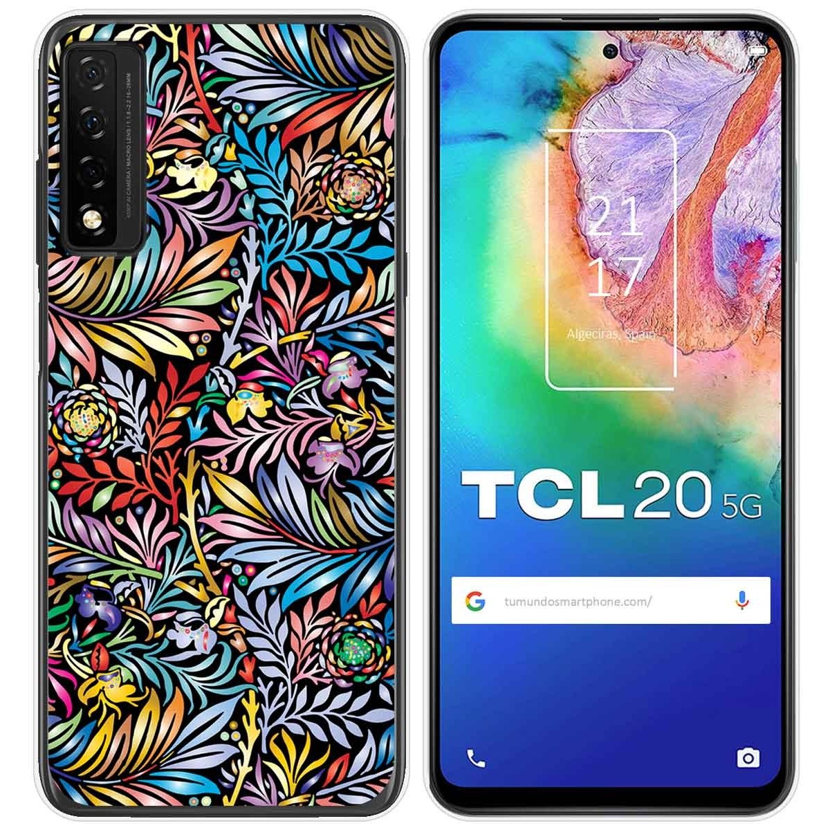 Funda Silicona Transparente para TCL 20 5G diseño Flores 04 Dibujos