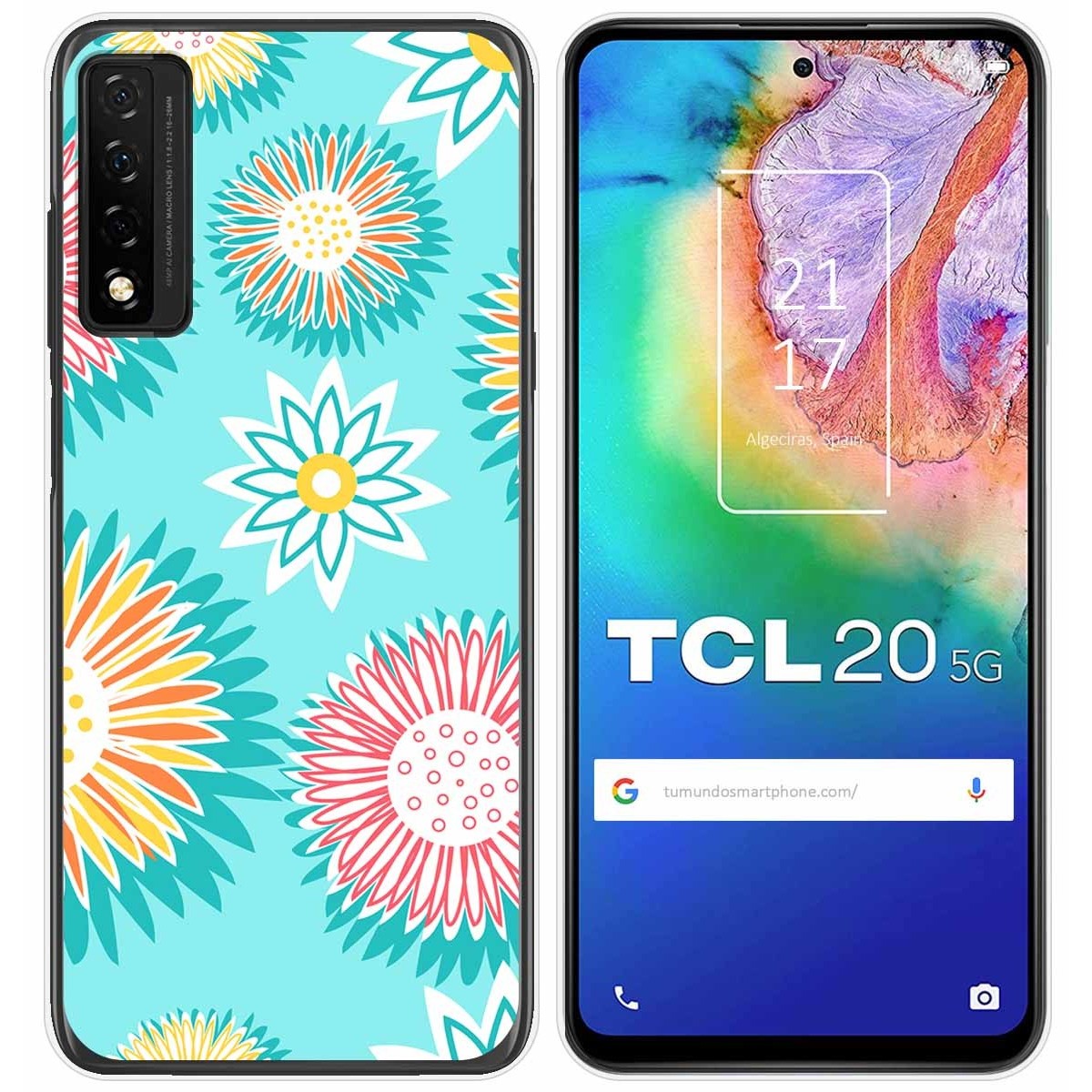 Funda Silicona Transparente para TCL 20 5G diseño Flores 05 Dibujos