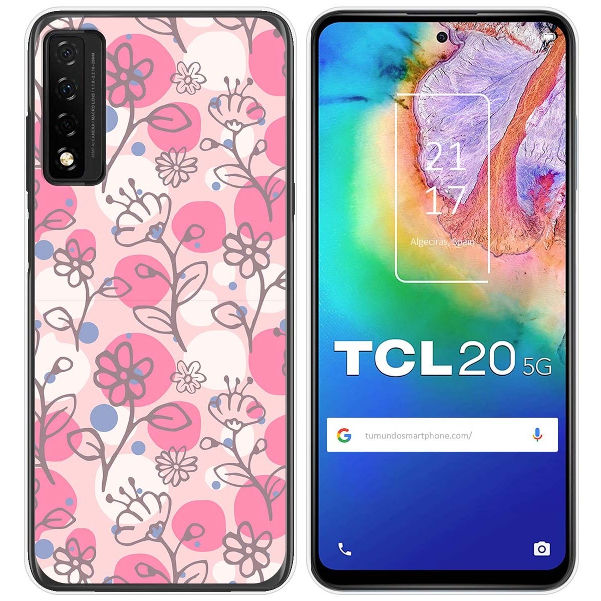 Funda Silicona Transparente para TCL 20 5G diseño Flores 07 Dibujos