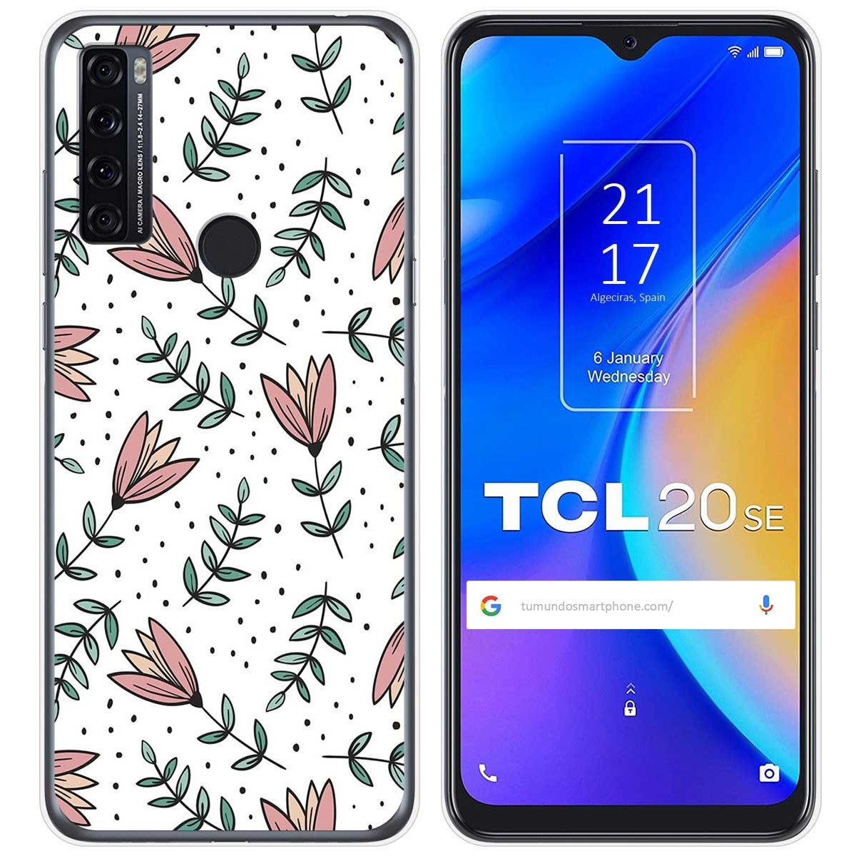 Funda Silicona Transparente para TCL 20 SE diseño Flores 01 Dibujos