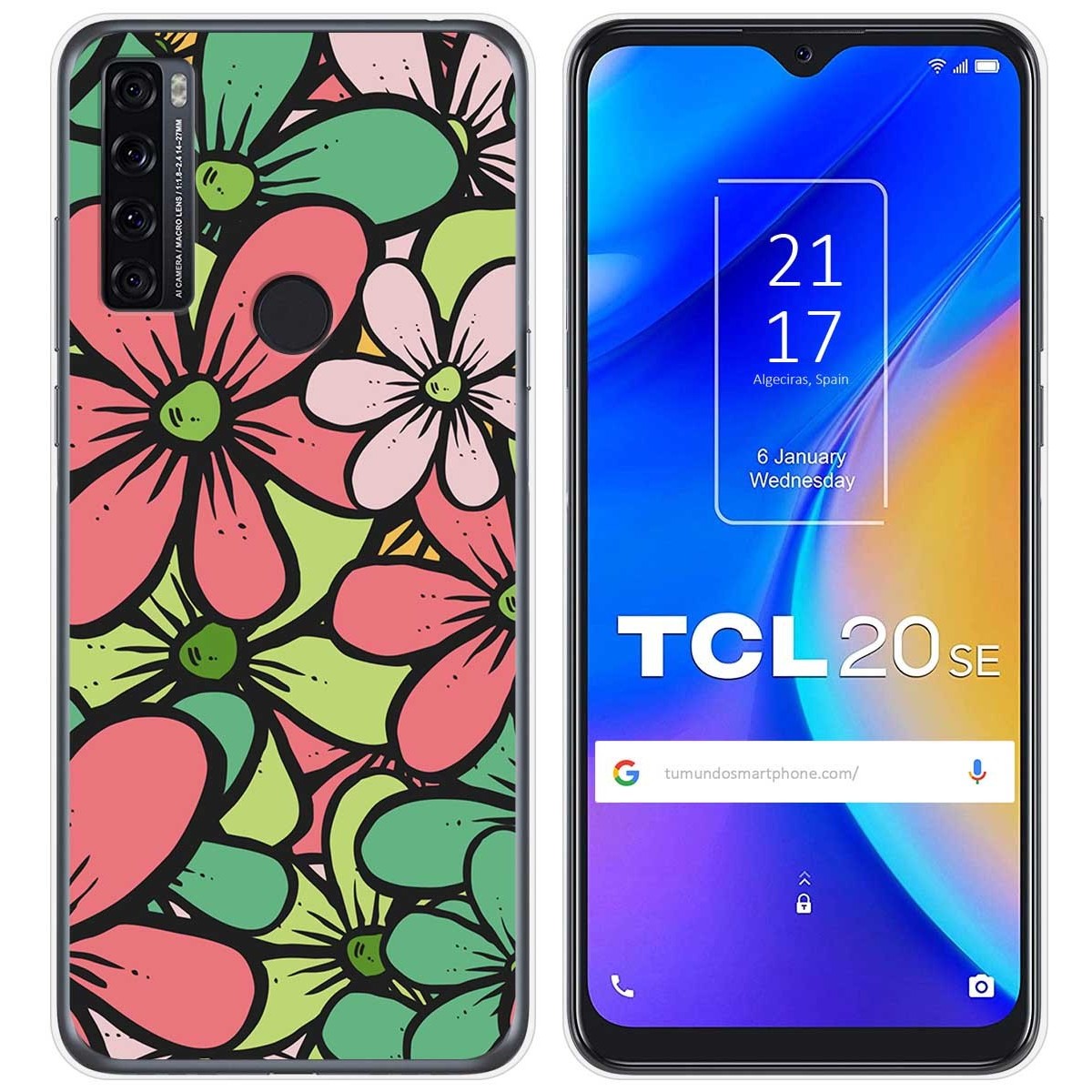 Funda Silicona Transparente para TCL 20 SE diseño Flores 02 Dibujos