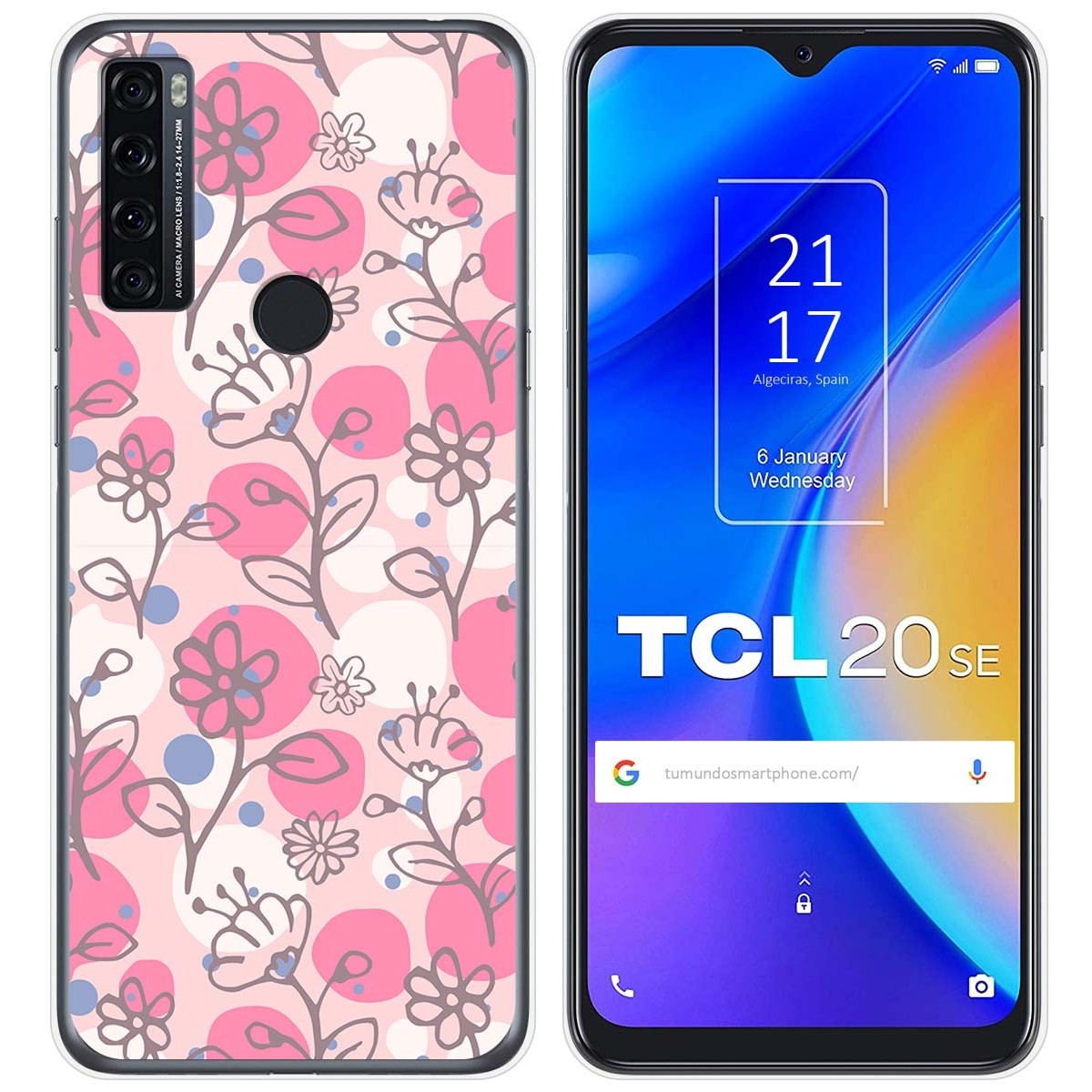 Funda Silicona Transparente para TCL 20 SE diseño Flores 07 Dibujos