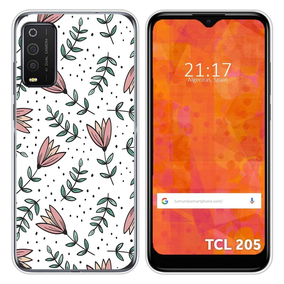 Funda Silicona Transparente para TCL 205 diseño Flores 01 Dibujos