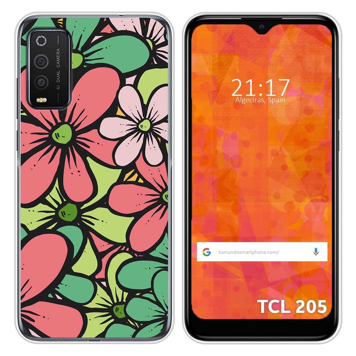 Funda Silicona Transparente para TCL 205 diseño Flores 02 Dibujos