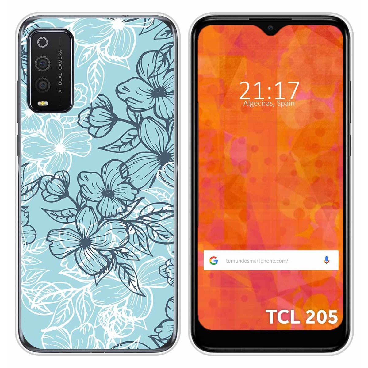 Funda Silicona Transparente para TCL 205 diseño Flores 03 Dibujos