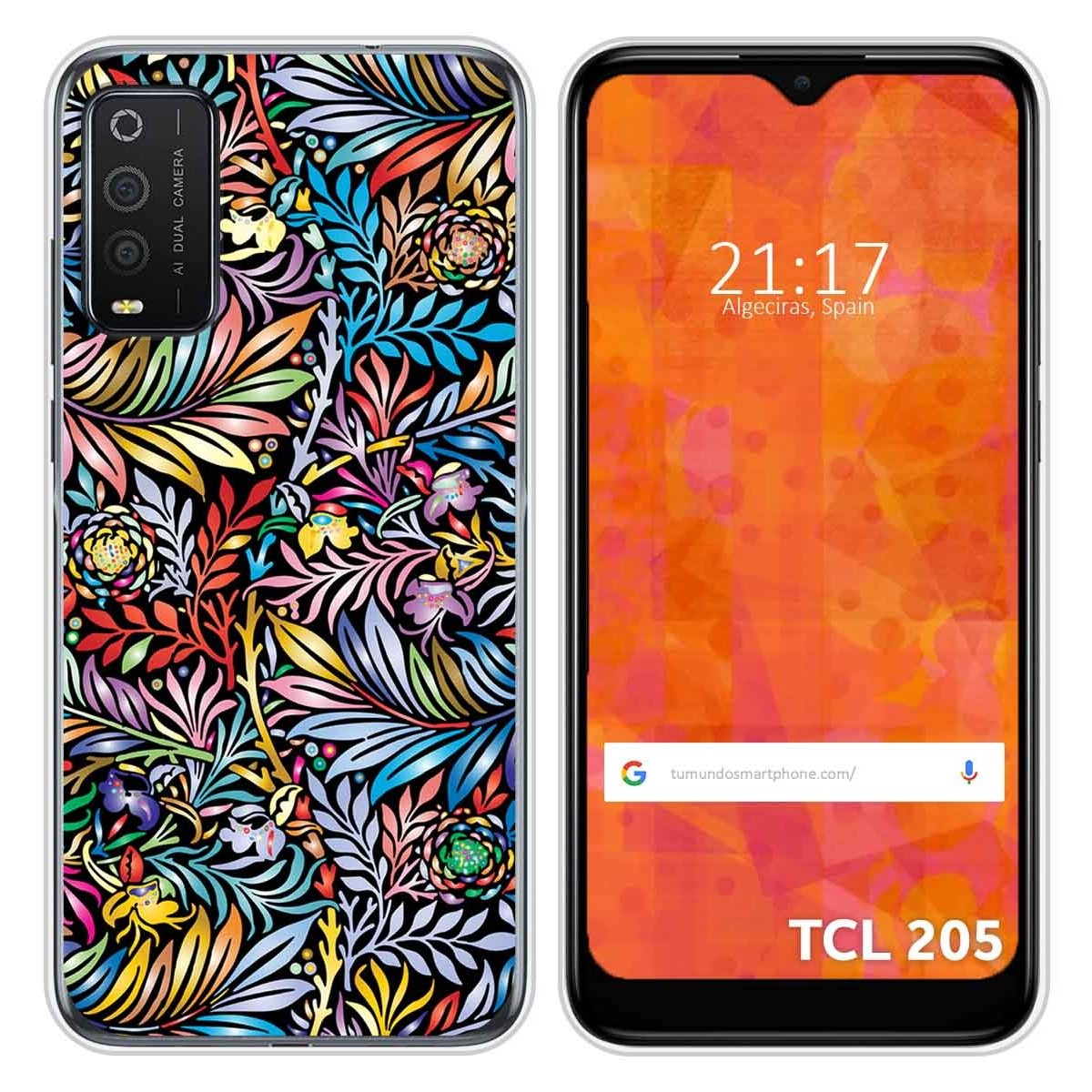 Funda Silicona Transparente para TCL 205 diseño Flores 04 Dibujos