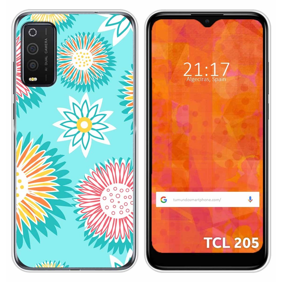 Funda Silicona Transparente para TCL 205 diseño Flores 05 Dibujos