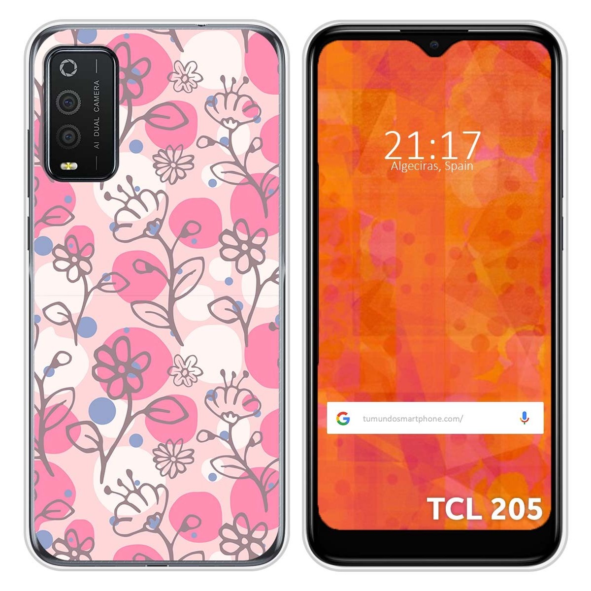Funda Silicona Transparente para TCL 205 diseño Flores 07 Dibujos
