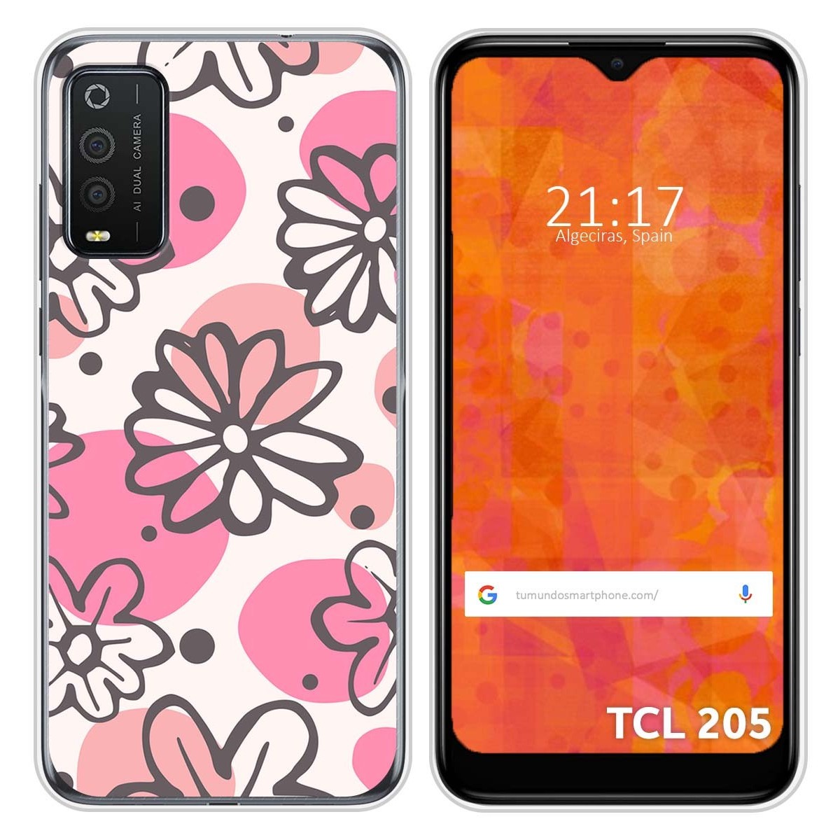 Funda Silicona Transparente para TCL 205 diseño Flores 09 Dibujos