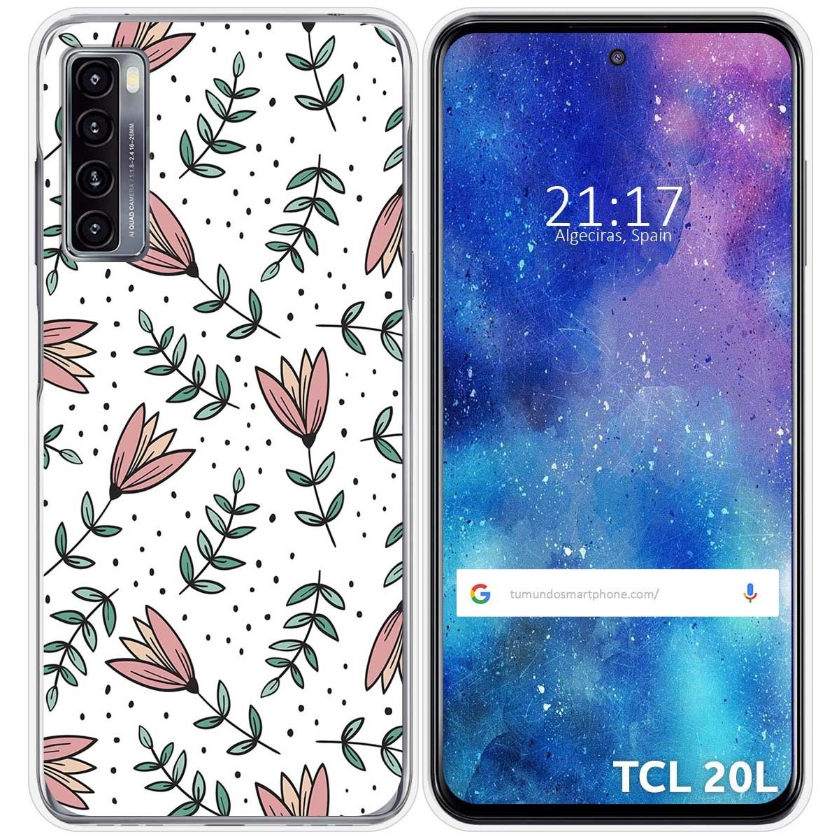 Funda Silicona Transparente para TCL 20L / 20L+ diseño Flores 01 Dibujos