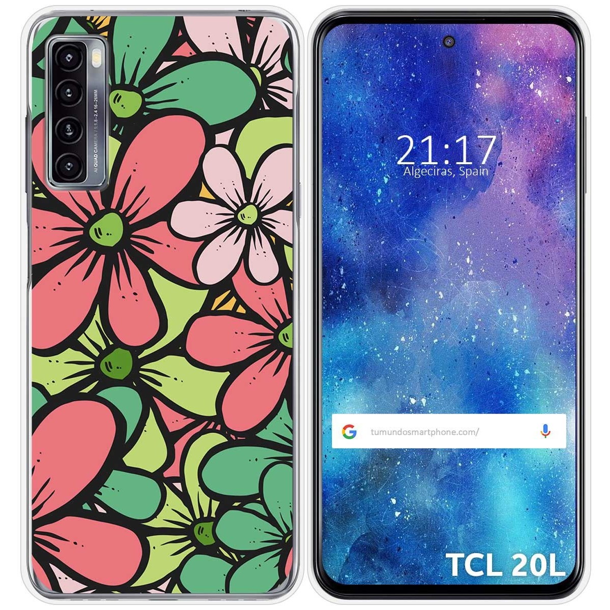 Funda Silicona Transparente para TCL 20L / 20L+ diseño Flores 02 Dibujos